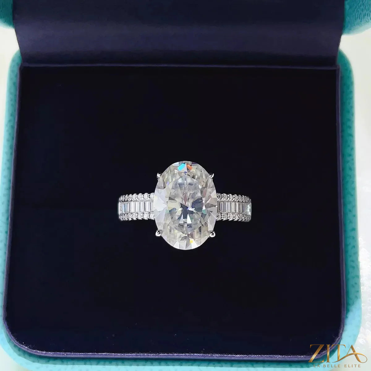 Sterling silver moissanite ring with an 8-carat gemstone, elegant design, crafted by Trendsi, showcasing the sparkling center stone.