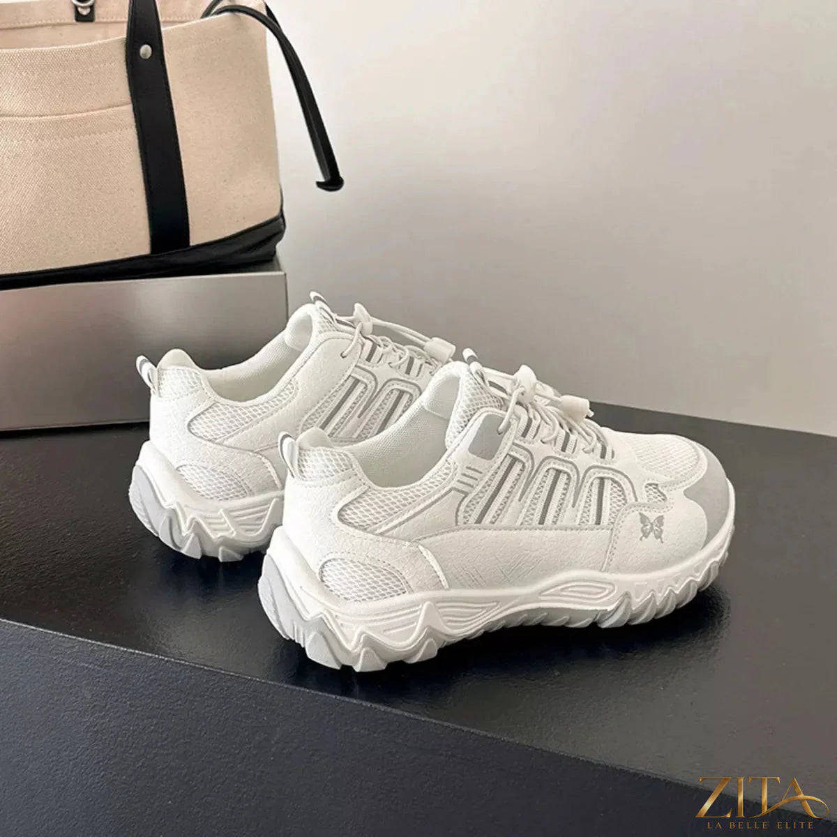 Zita La Belle Elite round toe lace-up sneakers with white soles and stylish design, perfect for casual wear.
