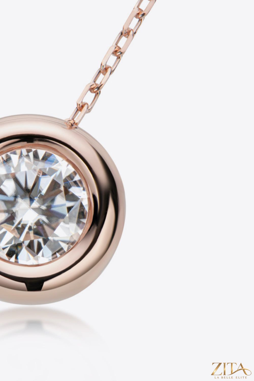 Sterling silver necklace featuring a 1-carat moissanite pendant, elegant jewelry piece by Zita La Belle Elite.