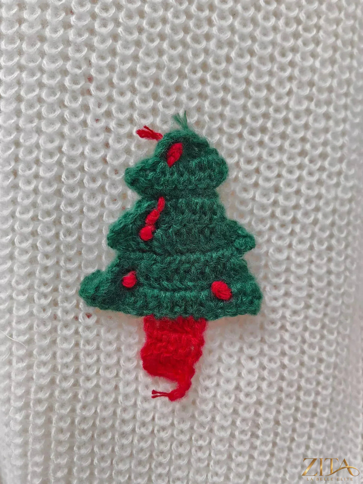 Zita La Belle Elite festive Christmas applique V-neck knit cardigan with holiday-themed designs and cozy knit fabric.