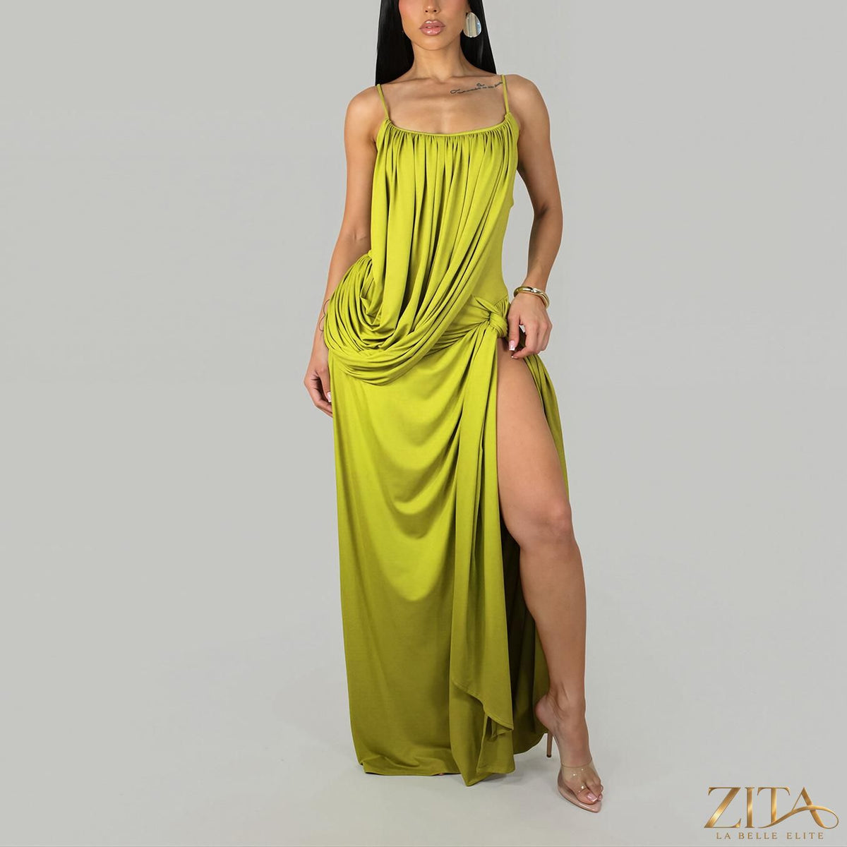 Zita La Belle Elite twisted waist slit cocktail dress featuring a fitted silhouette and elegant design, perfect for formal occasions.