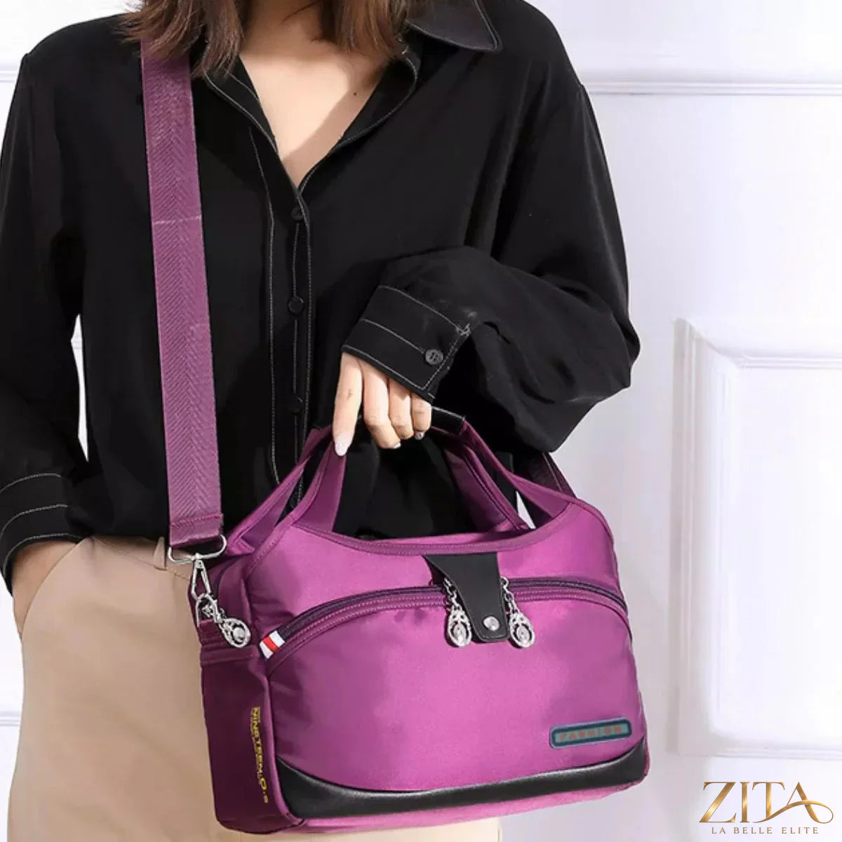 Zita La Belle Elite lightweight nylon handbag with multiple pockets, stylish and functional for everyday use
