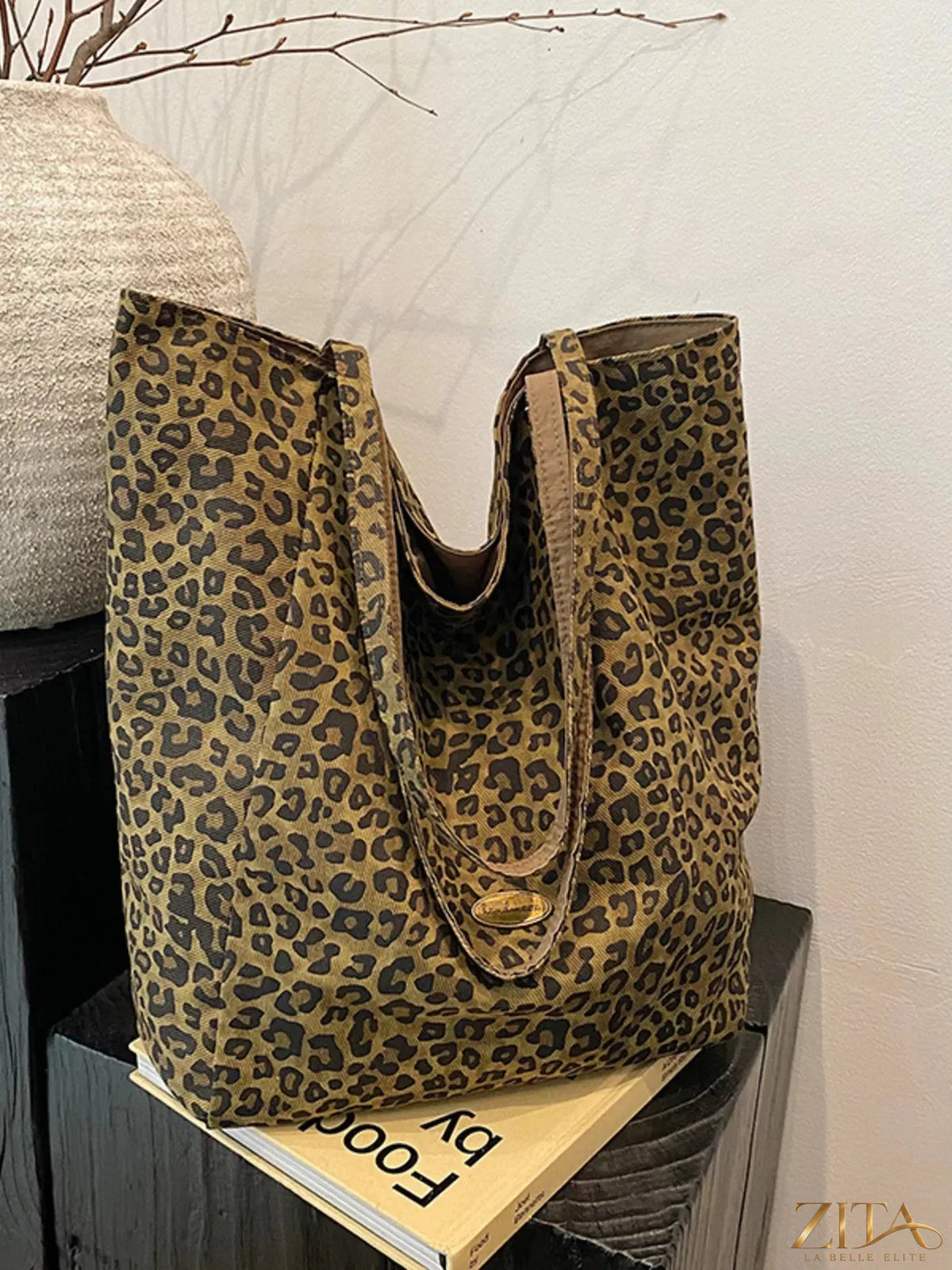 Leopard print casual tote bag by Zita La Belle Elite with sturdy handles and spacious interior for everyday use.