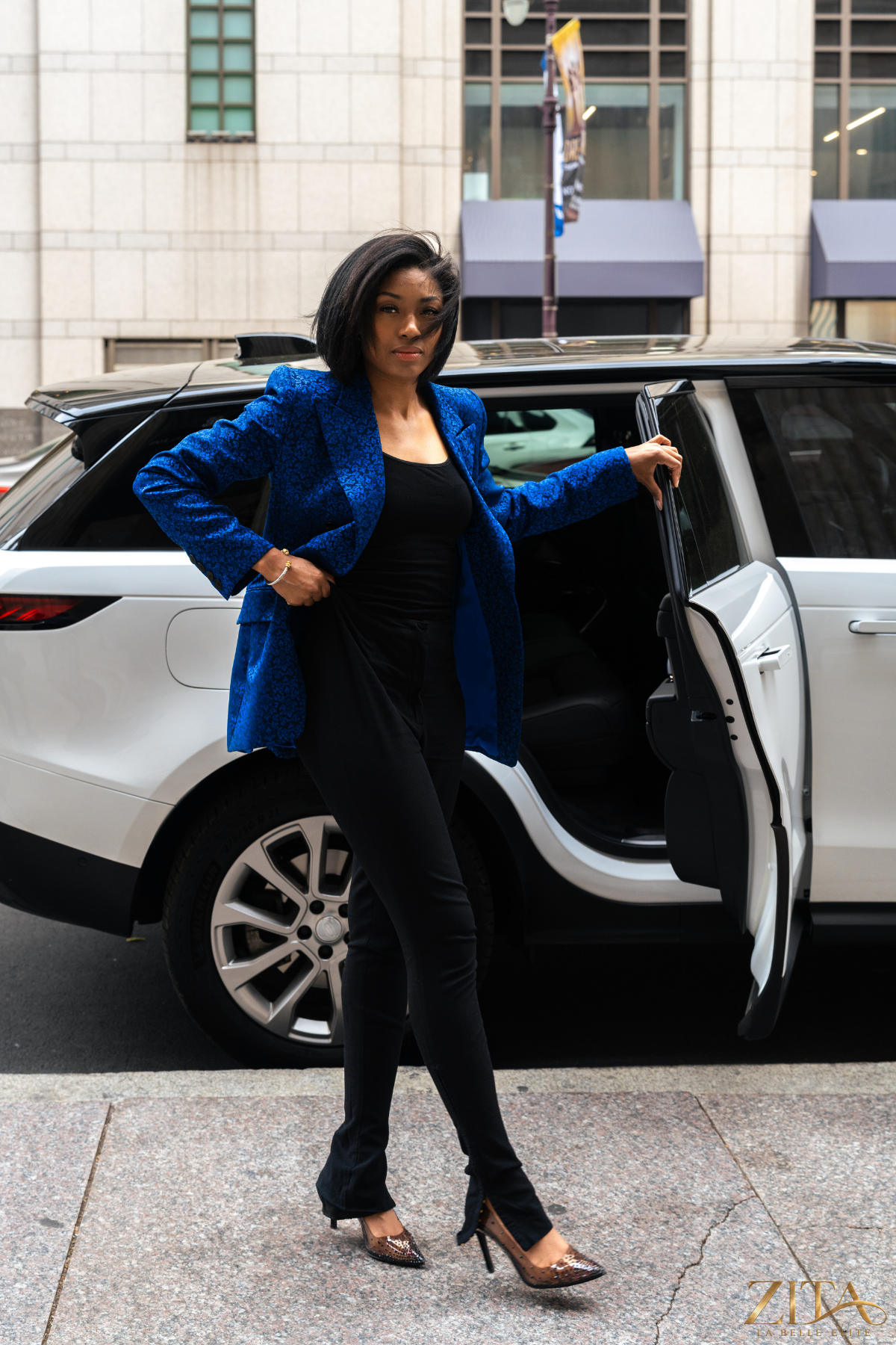 Zita La Belle Elite Premier Blue Blazer featuring a tailored fit, lapel collar, and stylish design for formal or casual wear.