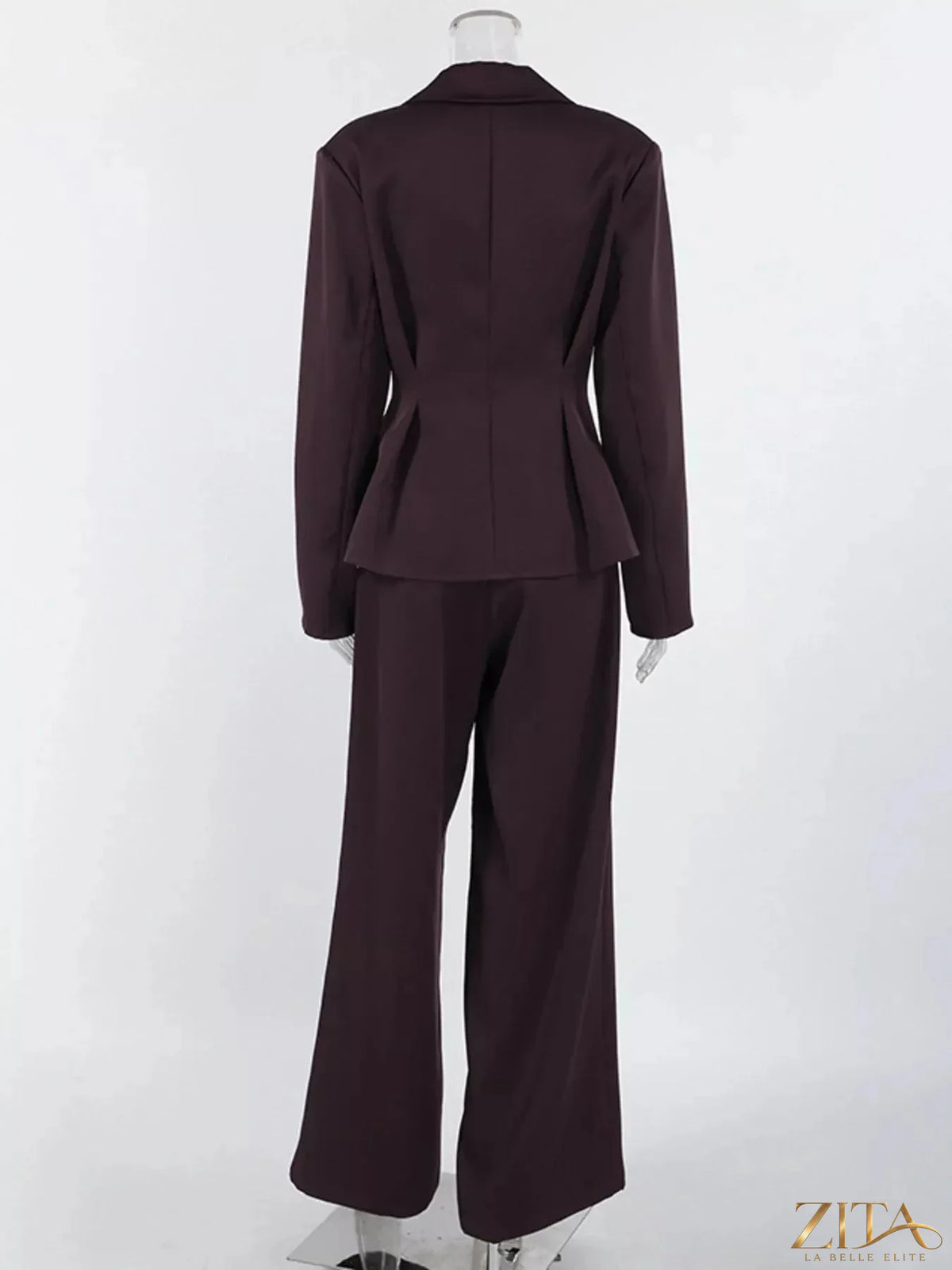 Zita La Belle Elite one-button blazer with matching wide-leg pants set, stylish formal women's outfit, front view.