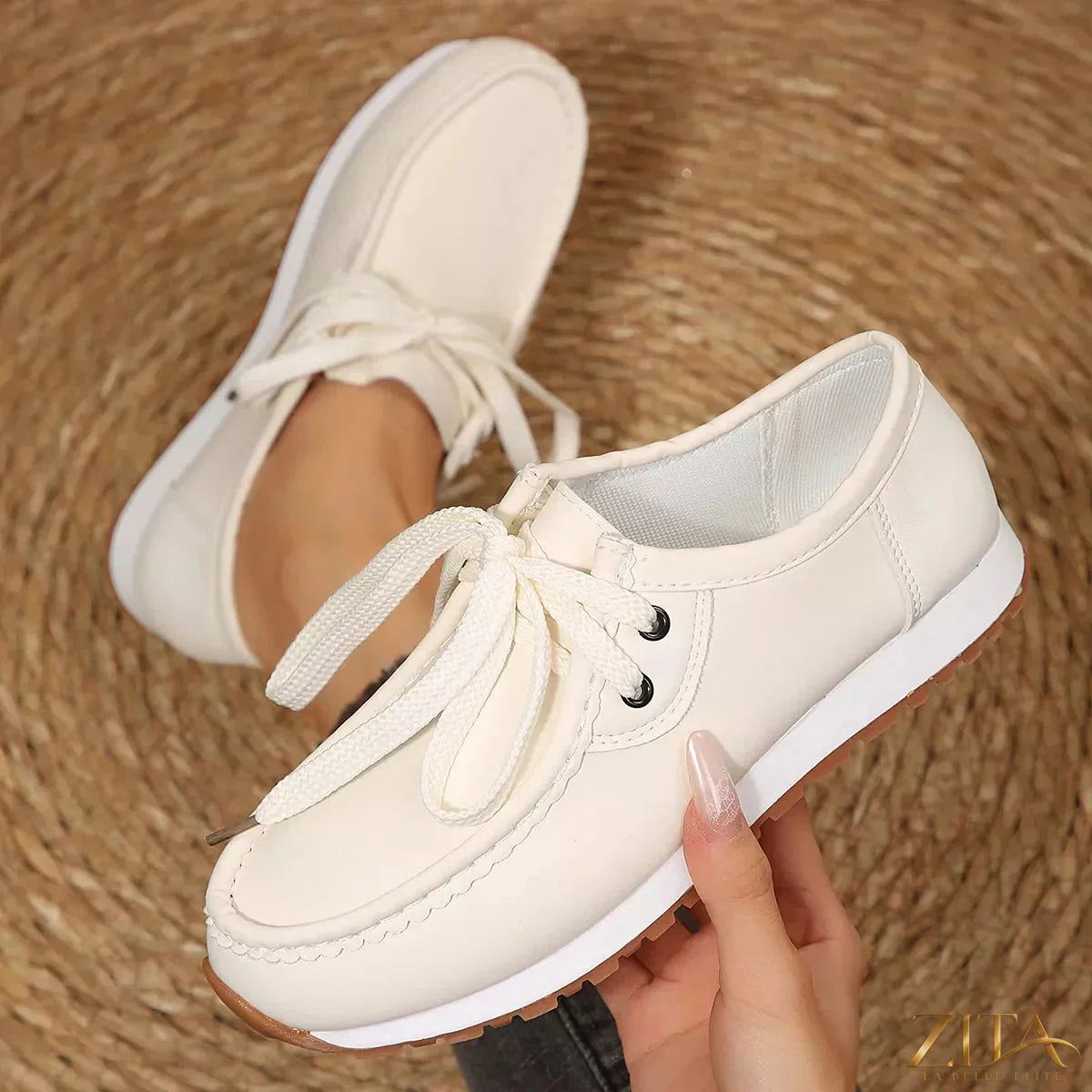 Zita La Belle Elite round toe lace-up sneakers with white soles and stylish design, ideal for casual wear and everyday comfort.
