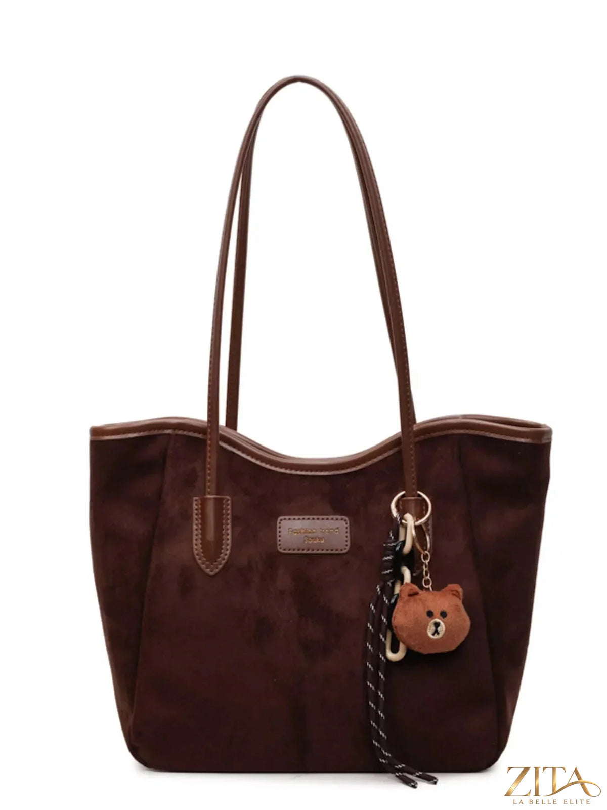 Zita La Belle Elite suede casual tote bag in neutral tones with sturdy handles and spacious interior, perfect for everyday use.