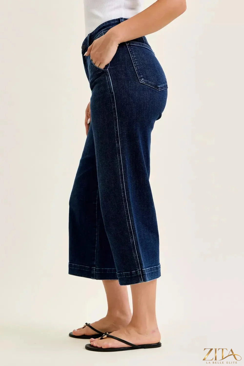 Zita La Belle Elite Judy Blue high waist ankle wide jeans with distressed details and classic blue denim fit.