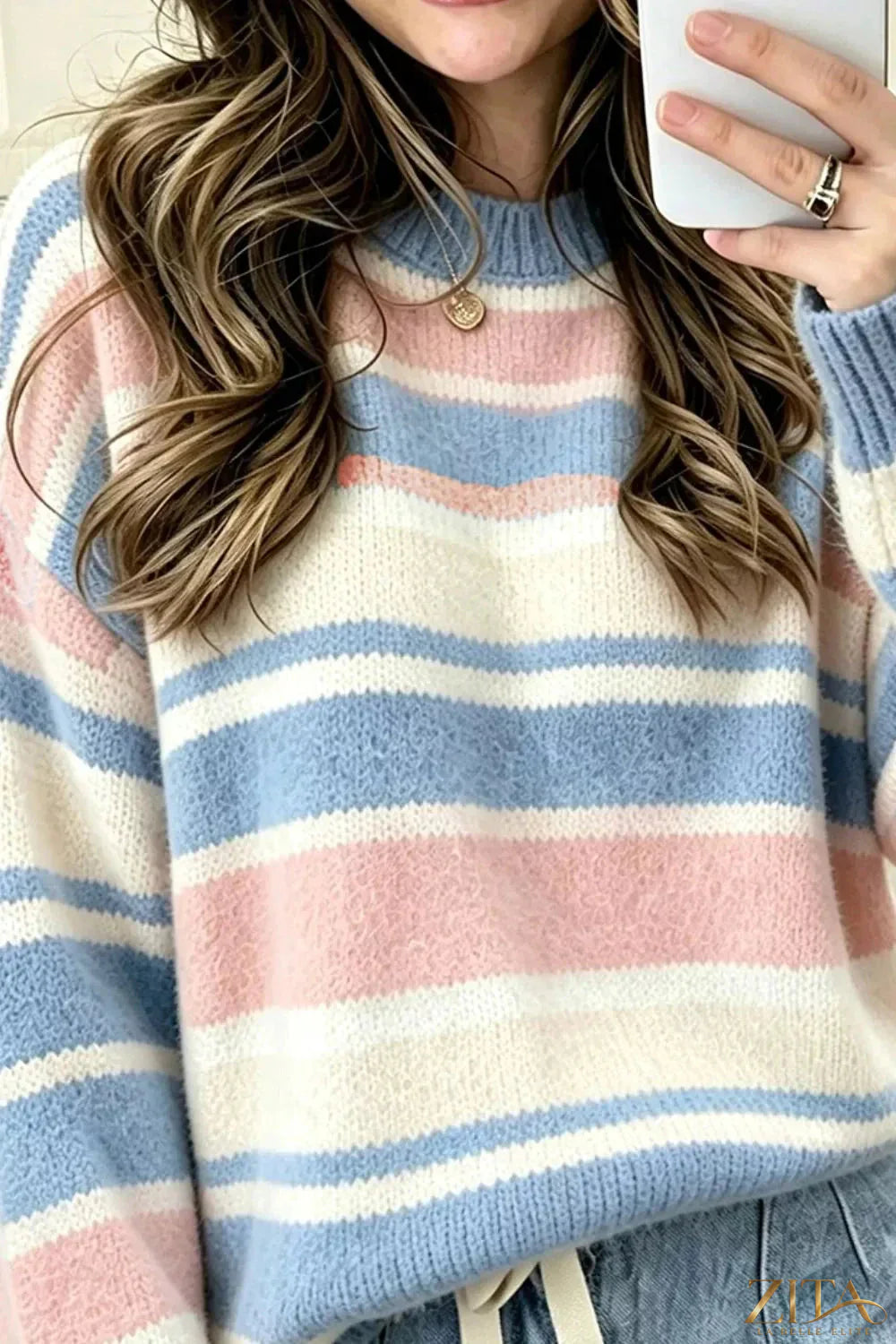 Zita La Belle Elite striped dropped shoulder sweater featuring colorful horizontal stripes and a relaxed fit.