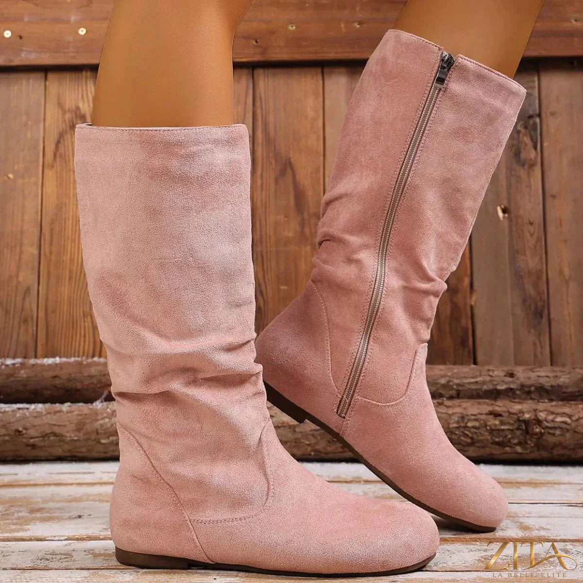 Zita La Belle Elite round toe side zip boots in black leather, featuring a sleek design and sturdy heel.
