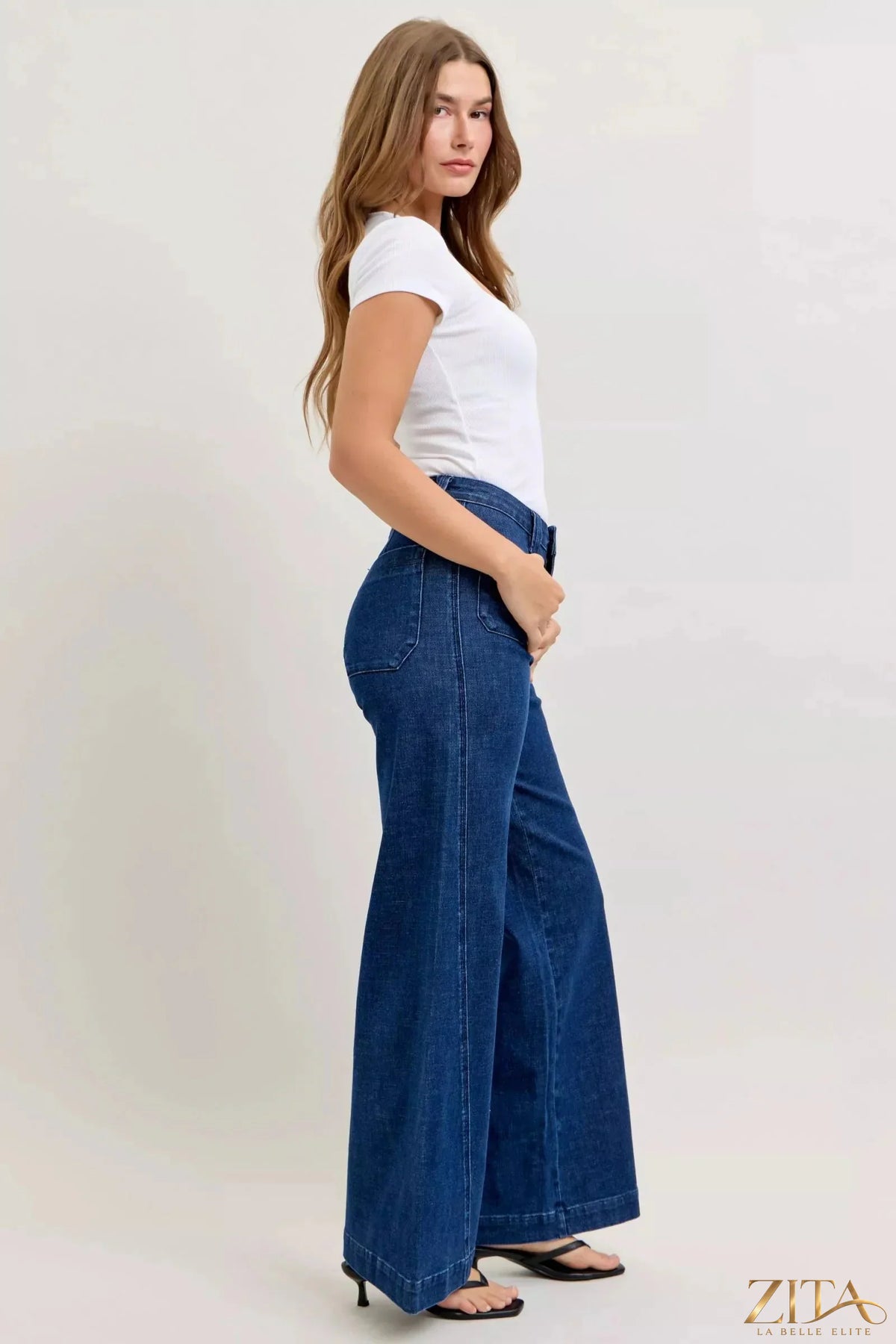 Zita La Belle Elite Judy Blue high-waisted retro wide-leg jeans, front view showcasing classic denim style and wide-leg fit.