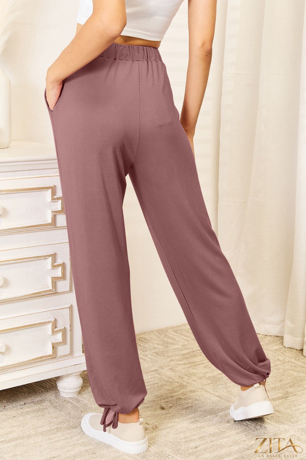 Zita La Belle Elite Basic Bae full-size soft rayon drawstring waist pants with pockets, casual loungewear or everyday wear