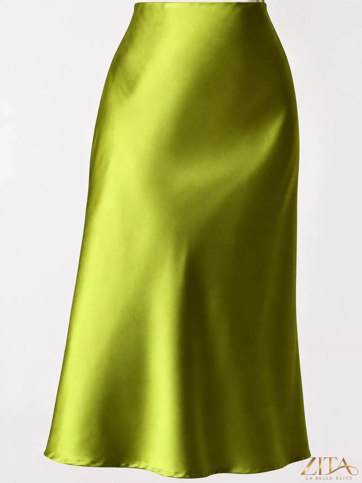 High-waisted satin midi skirt by Trendsi featuring a sleek, shiny fabric and a stylish midi length, perfect for elegant fashion.