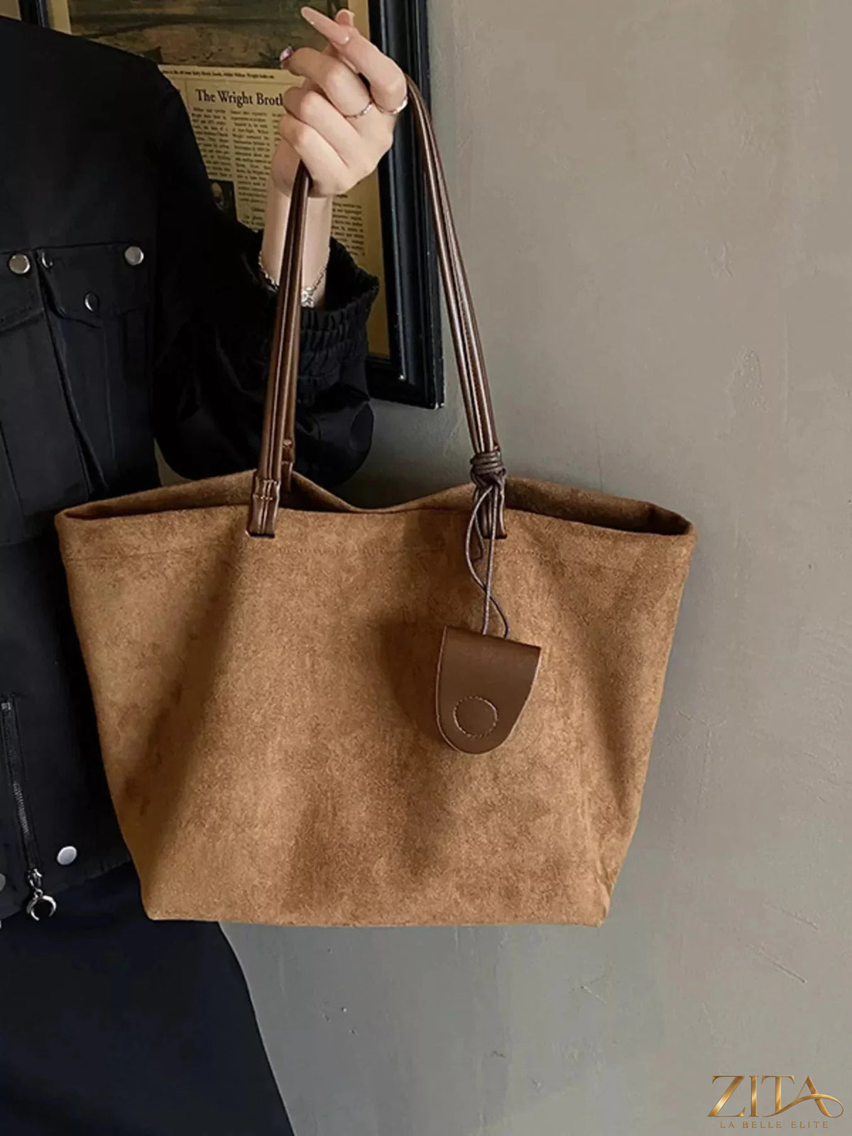 Zita La Belle Elite classic suede tote bag with sturdy handles and spacious interior, ideal for everyday use.