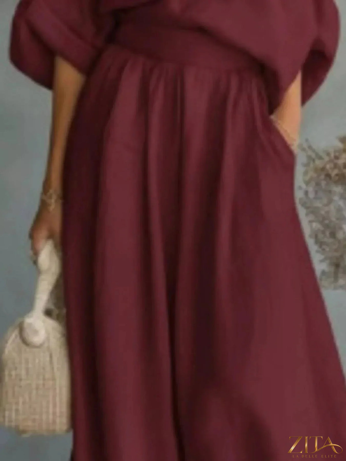 Plus size Zita La Belle Elite one-shoulder top and wide-leg pants set, stylish and comfortable for modern fashion.