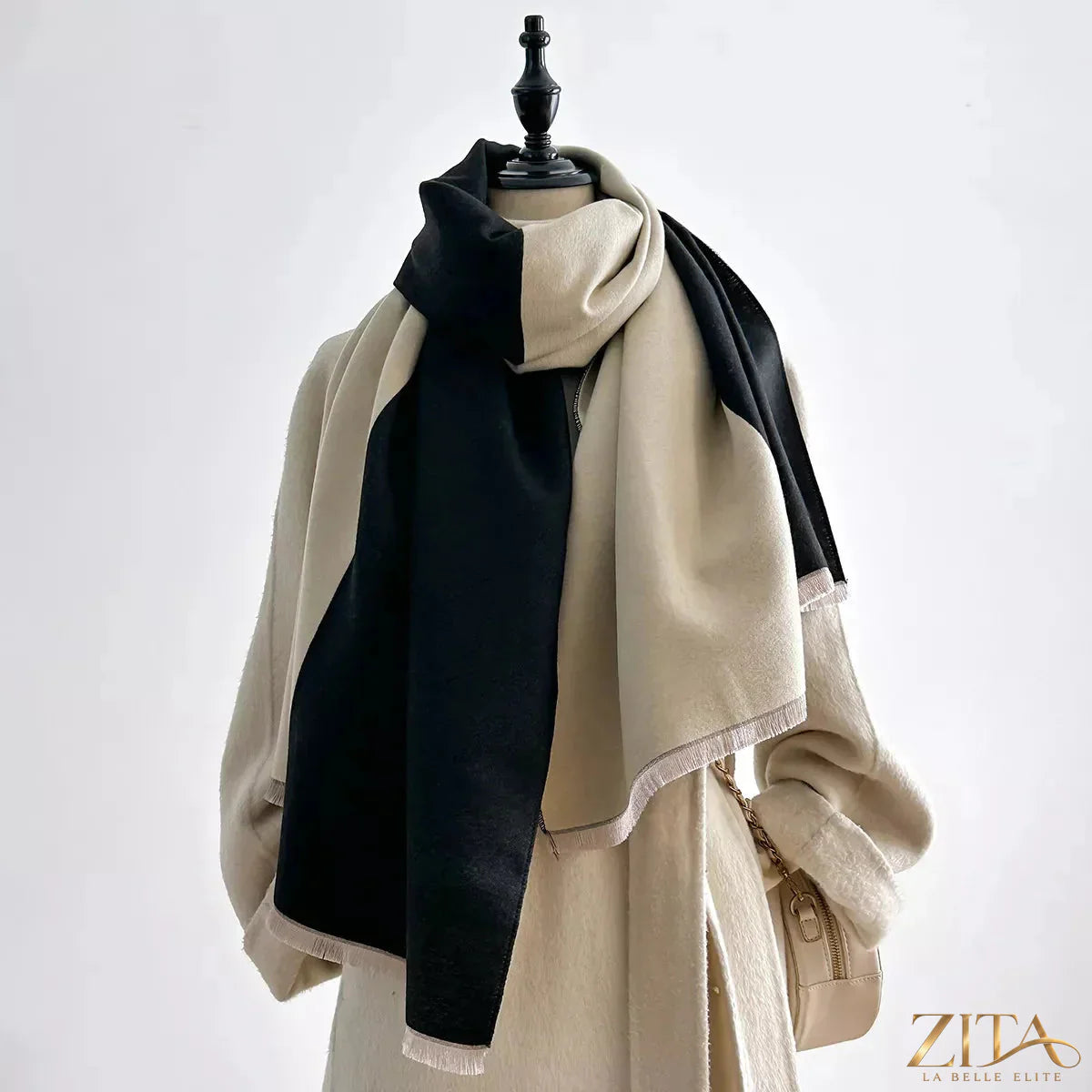 Two-tone raw hem scarf by Zita La Belle Elite, featuring soft fabric and stylish edge details in a versatile accessory.