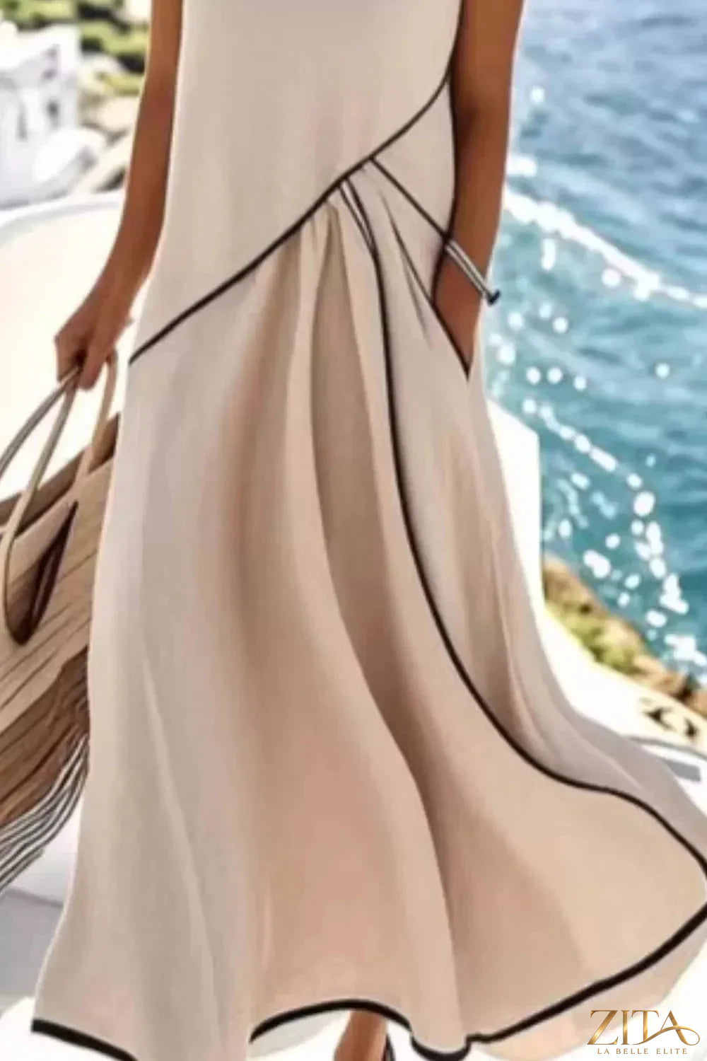 Zita La Belle Elite sleeveless casual maxi dress with contrast trim, flowing fabric, and relaxed fit perfect for warm weather.