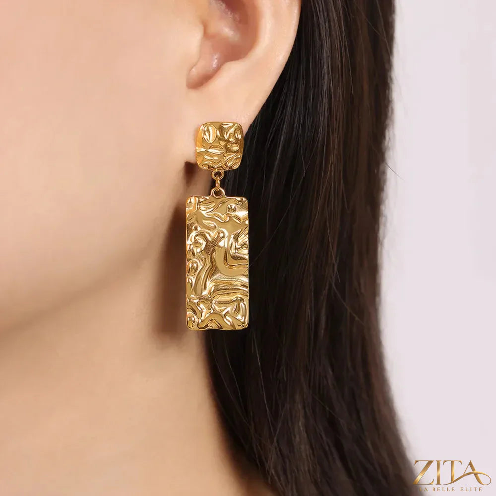Titanium steel textured geometric earrings by Zita La Belle Elite featuring modern angular design and metallic finish.