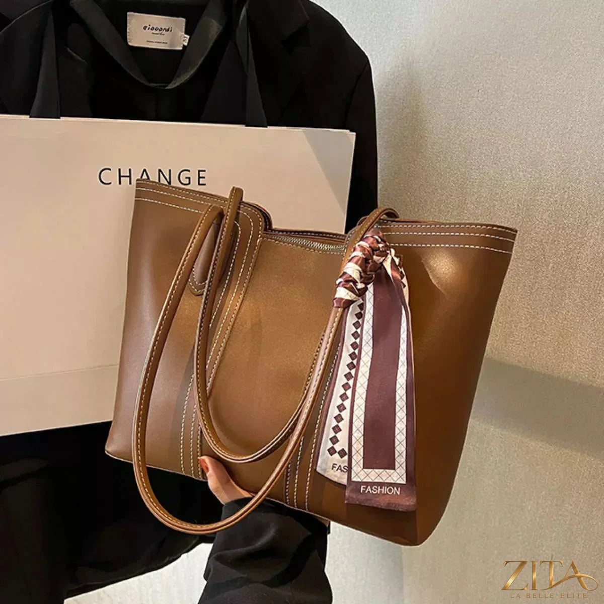 Zita La Belle Elite PU leather tote bag with sturdy handles and spacious interior, stylish for everyday use.