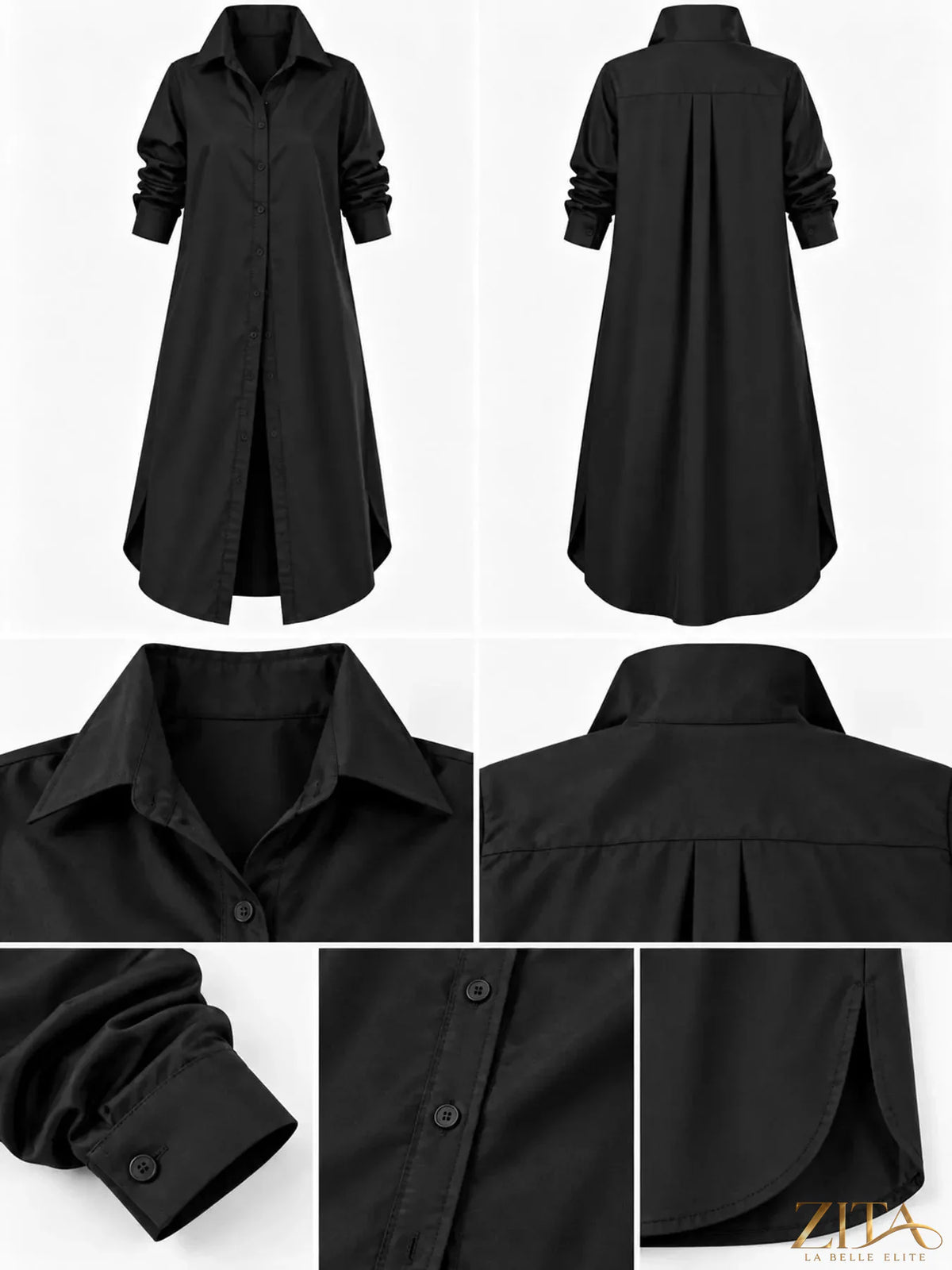 Plus size longline button-down shirt by Zita La Belle Elite, shown in a relaxed fit with a collar and button front.