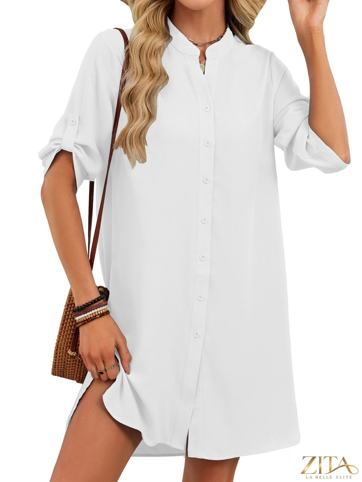 Zita La Belle Elite casual button-down shirt dress in lightweight fabric, featuring a relaxed fit and collar detail.