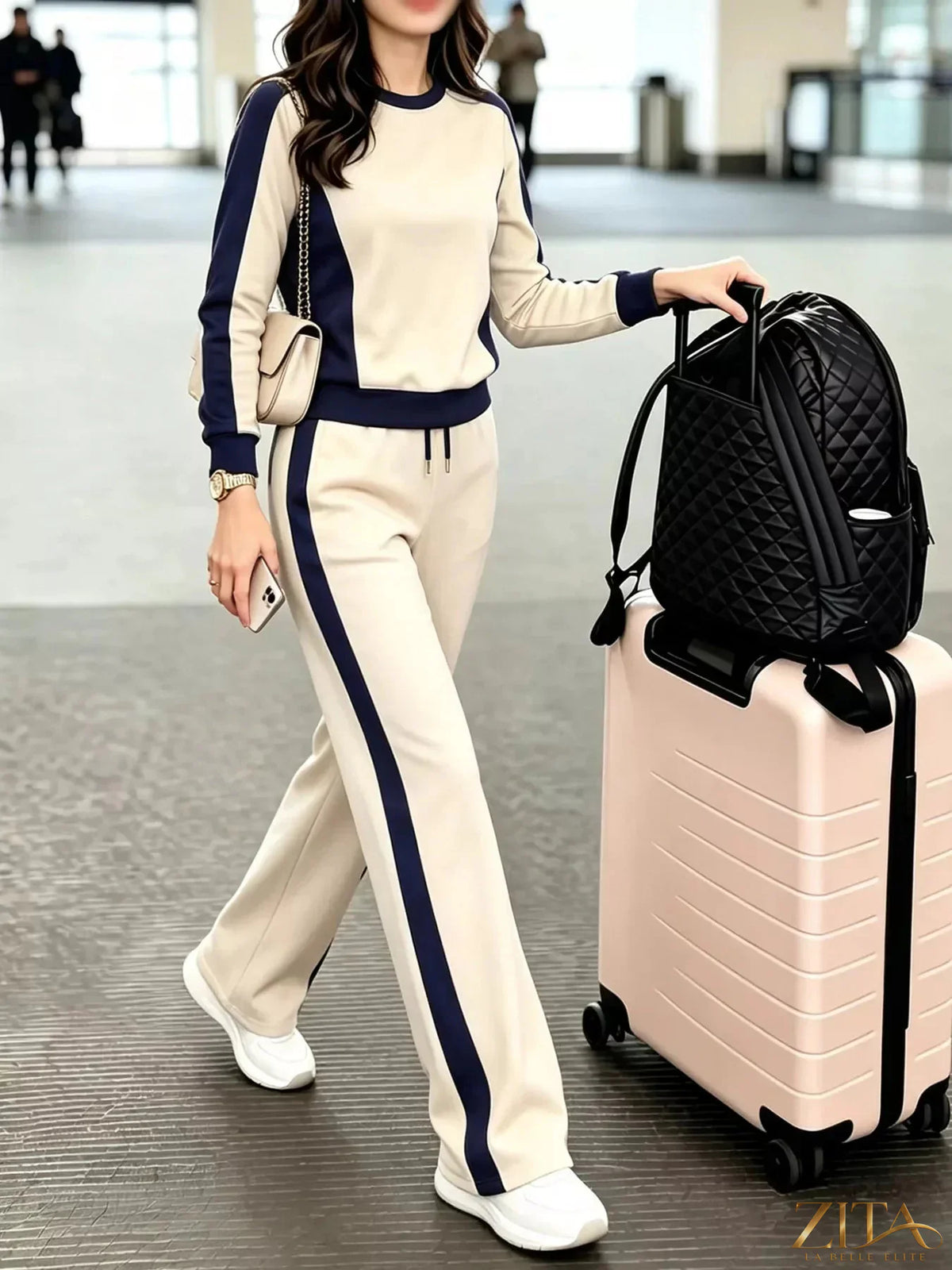 Zita La Belle Elite contrast side stripes top and pants set featuring a stylish matching casual outfit with side stripe details.