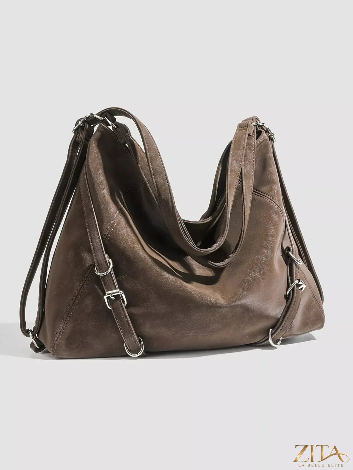 Zita La Belle Elite convertible hobo handbag with adjustable strap, soft leather exterior, and spacious interior for versatile style.