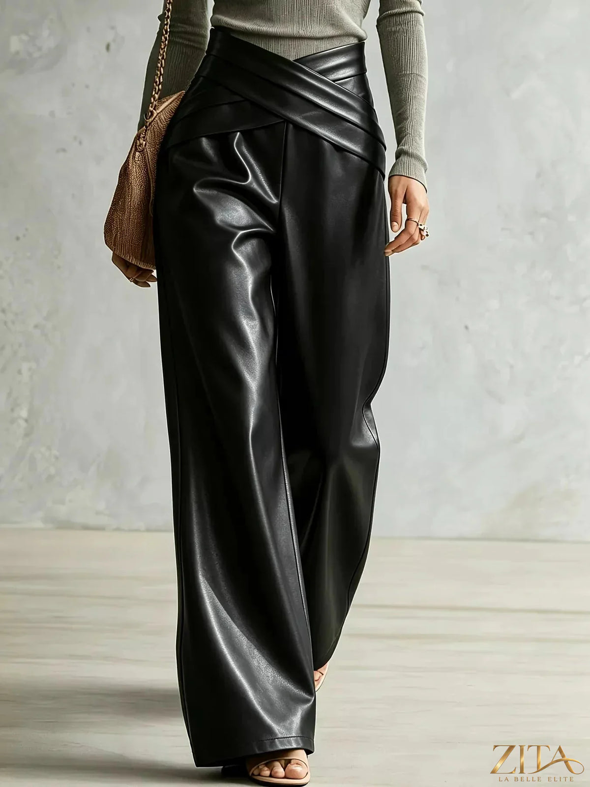 Zita La Belle Elite criss-cross wide leg pants in lightweight fabric, featuring a stylish high-waisted design and flowing silhouette.