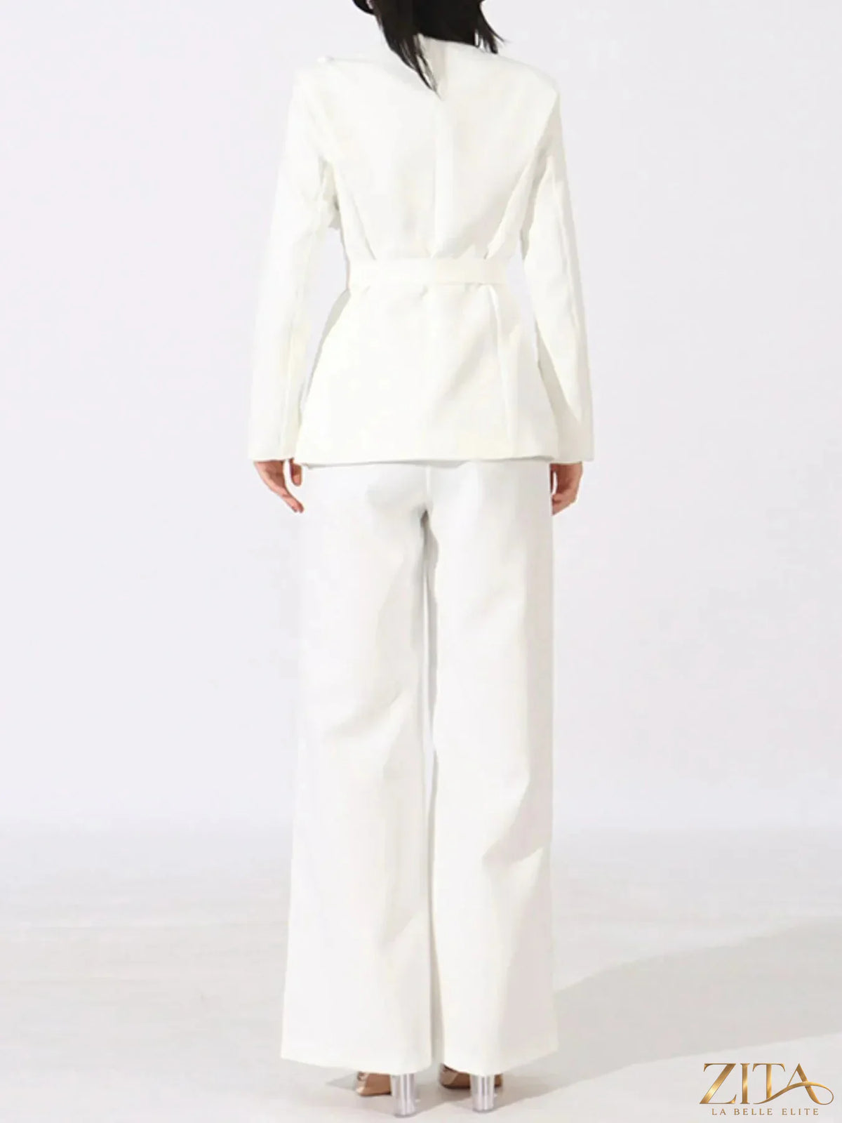 Zita La Belle Elite flower long sleeve blazer and matching pants set, featuring a floral pattern and tailored fit.