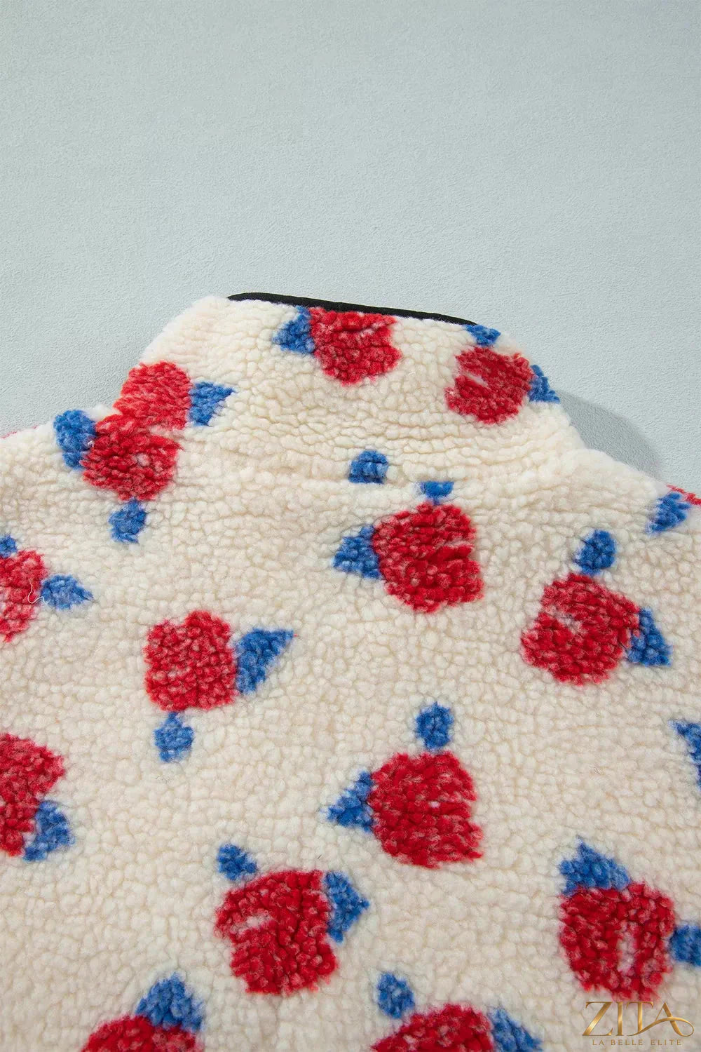 Zita La Belle Elite floral print zipper stand-neck fleece coat with outerwear design and vibrant floral pattern.