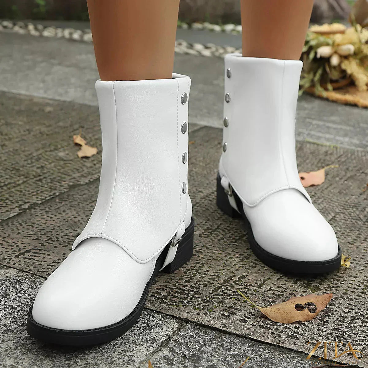 Zita La Belle Elite round toe block heel boots in black leather with sturdy heel and sleek design.