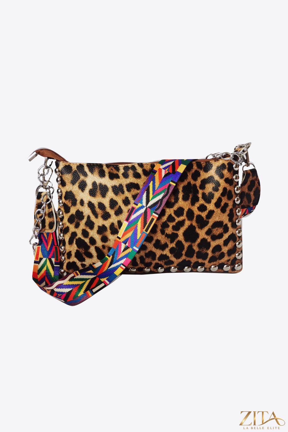 Zita La Belle Elite Adored PU Leather Studded Shoulder Bag with silver studs and adjustable strap on a neutral background.