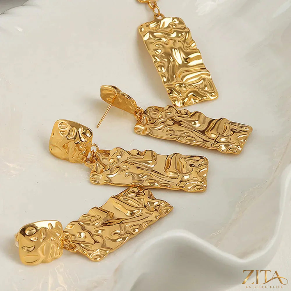 Titanium steel textured geometric earrings by Zita La Belle Elite featuring modern, artistic design with a sleek finish.
