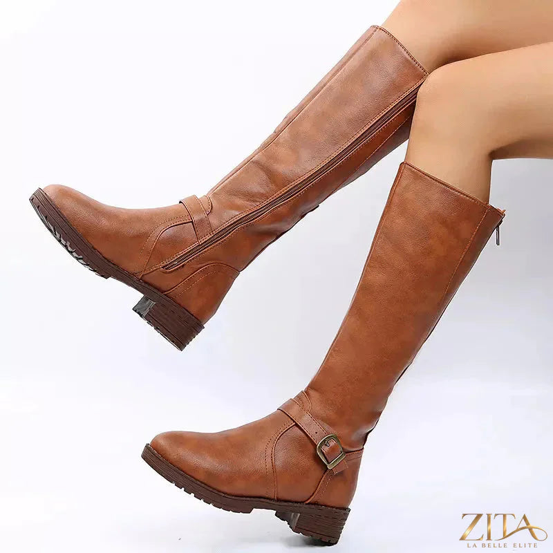 Zita La Belle Elite round toe block heel boots with stylish design and sturdy heel, perfect for fashionable footwear.