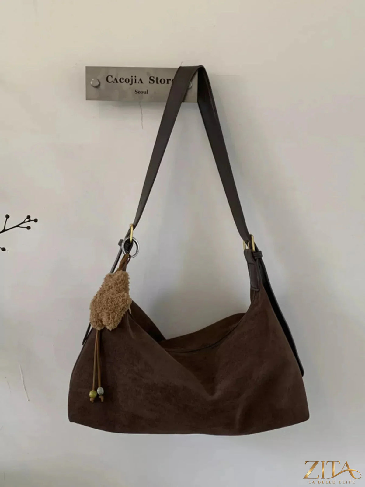 Zita La Belle Elite solid color suede hobo crossbody bag with soft, smooth texture and spacious interior, stylish and versatile accessory.