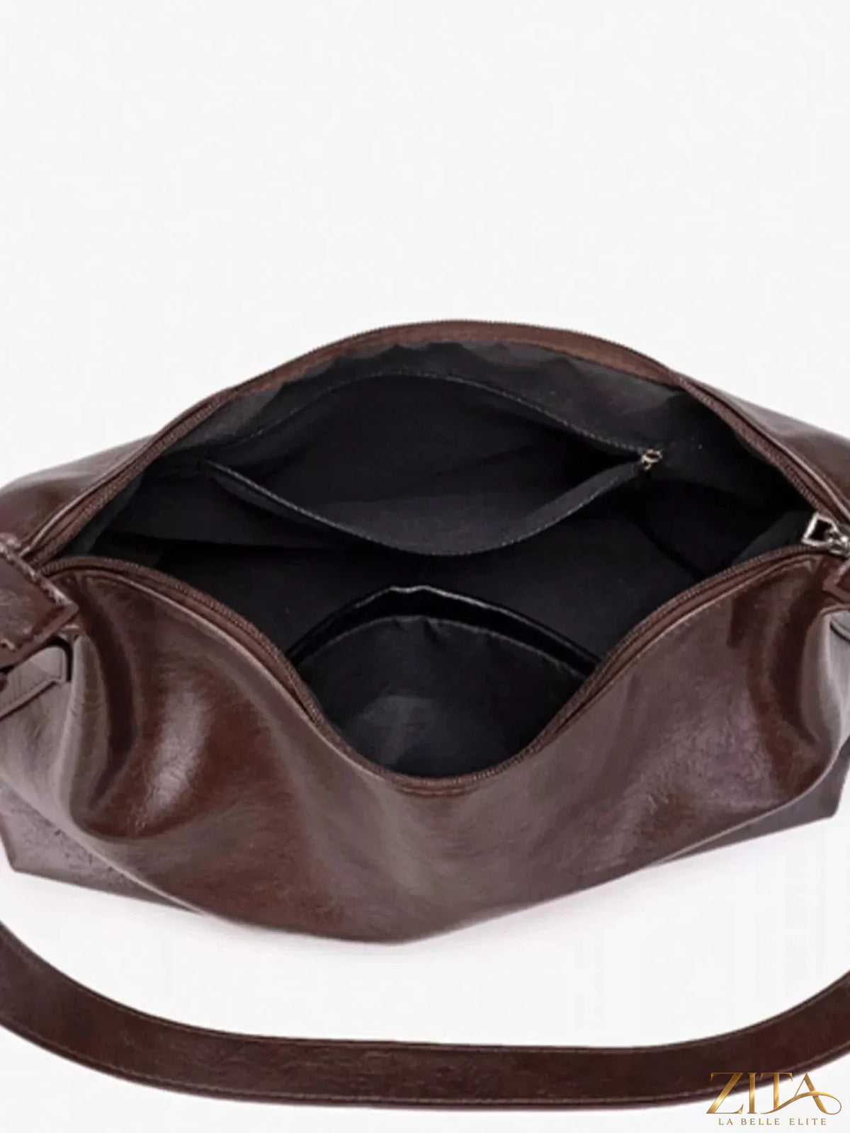 Zita La Belle Elite PU leather hobo crossbody bag with adjustable strap showcasing sleek design and spacious interior.