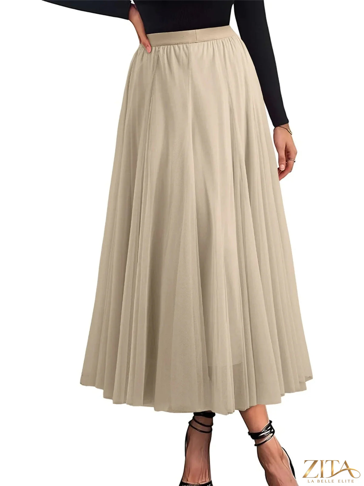 High-waisted midi skirt from Trendsi featuring a flowing fabric and elegant design, perfect for stylish everyday wear.
