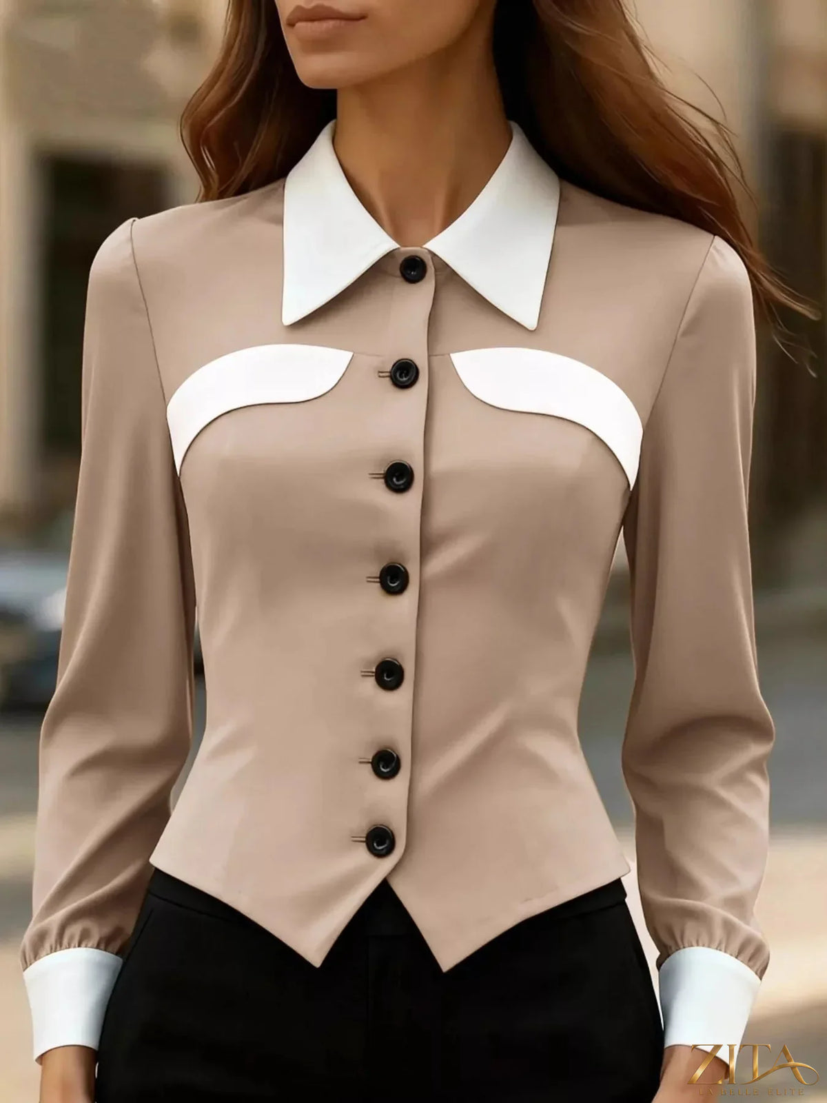 Zita La Belle Elite contrast button-down shirt featuring a stylish design and classic collar, photographed flat on a white background.