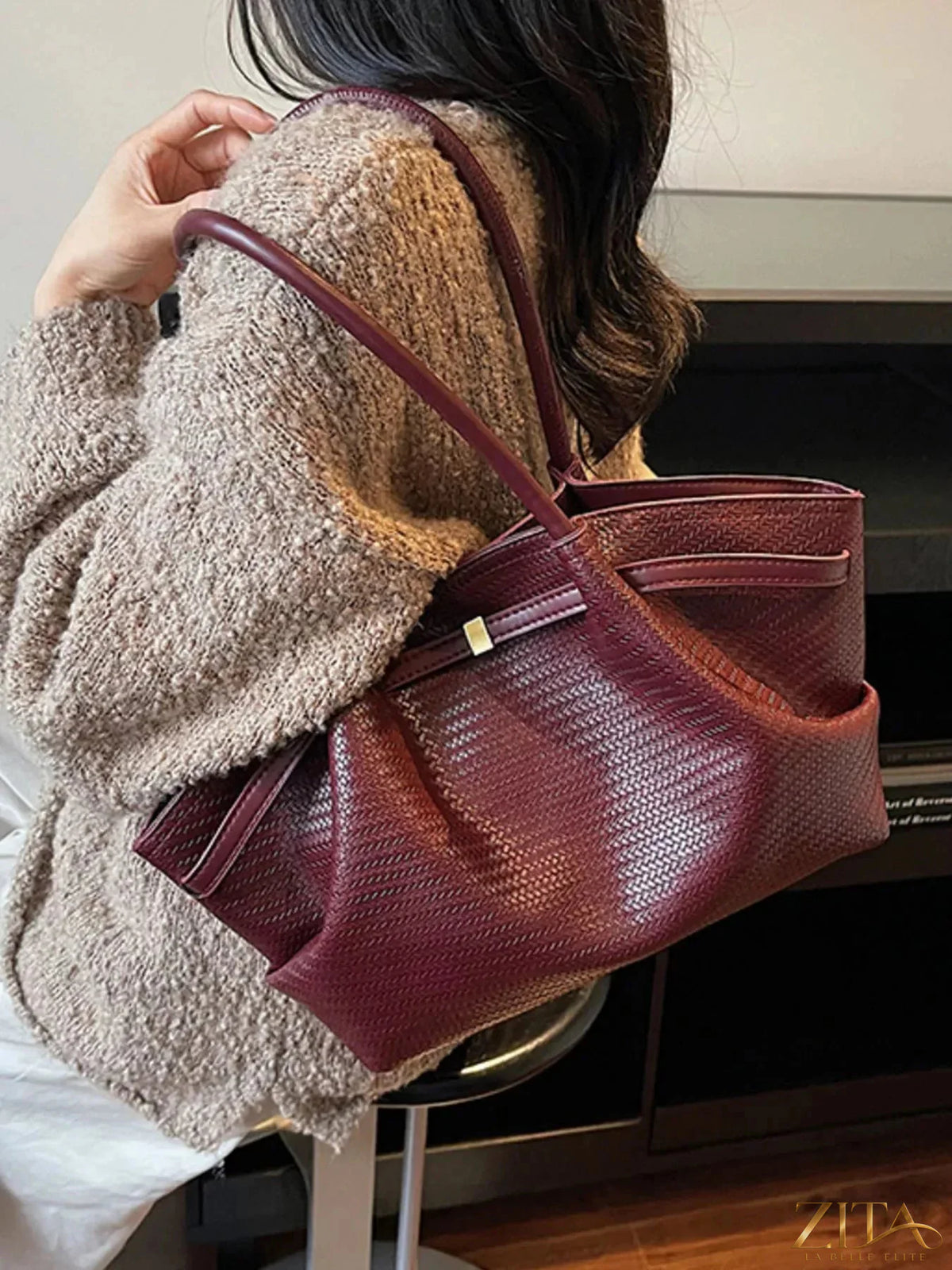 Zita La Belle Elite Texture Tote Bag with woven design, featuring sturdy handles and spacious interior for everyday use.