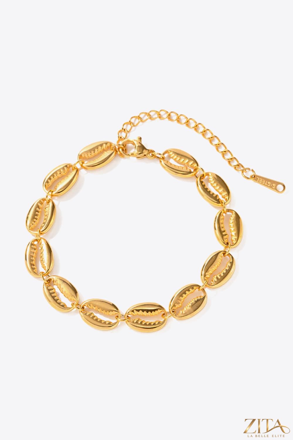 Shell stainless steel bracelet by Zita La Belle Elite featuring a sleek, polished design with shell accents and adjustable clasp.