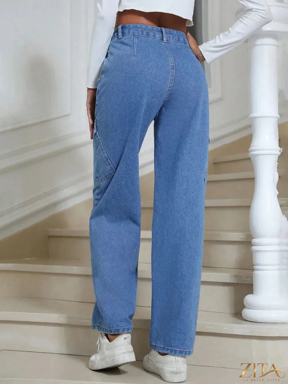 Zita La Belle Elite high waist straight leg jeans with front and back pockets, denim fabric, and classic stitching.