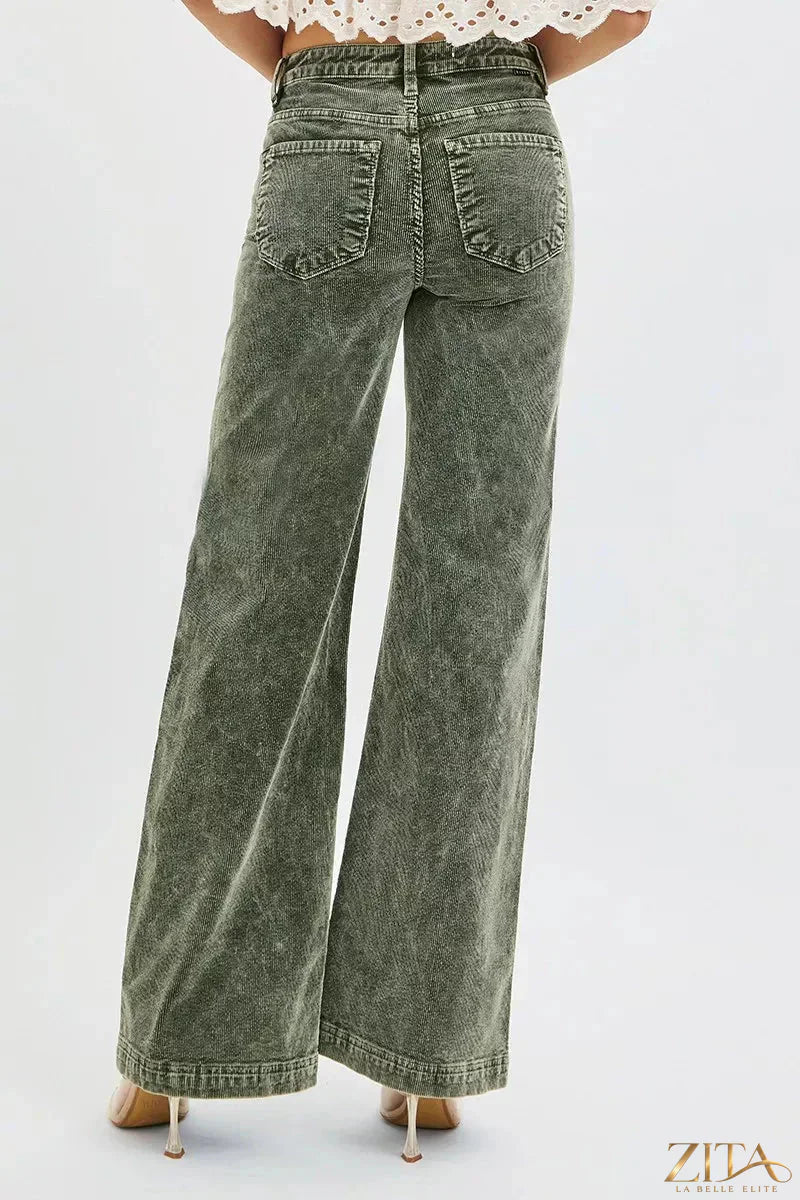 Zita La Belle Elite RISEN full-size high-rise wide-leg corduroy jeans in plus size, showcasing the relaxed fit and textured fabric.