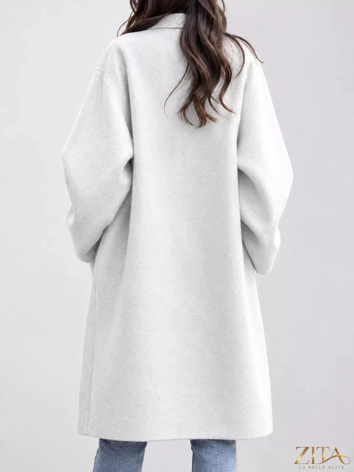 Plus size Zita La Belle Elite full size lapel collar coat with one button closure, stylish and warm for colder weather.