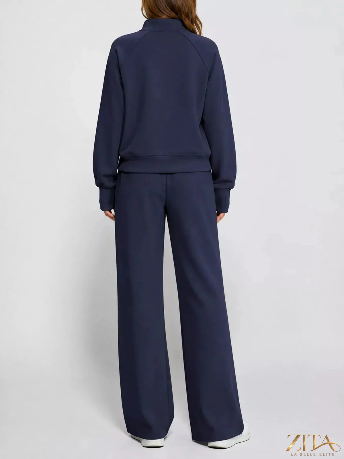Zita La Belle Elite half-zip sweatshirt and wide-leg pants set in soft fabric, shown on a neutral background.