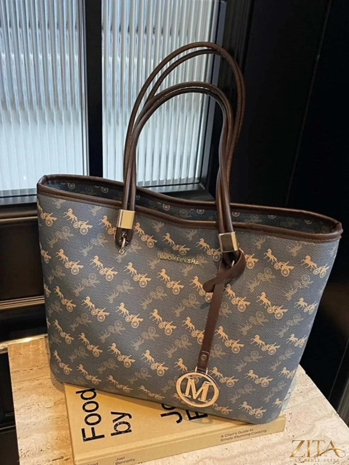Printed tote shoulder bag by Zita La Belle Elite with floral design, showing the bag's front view and shoulder straps.