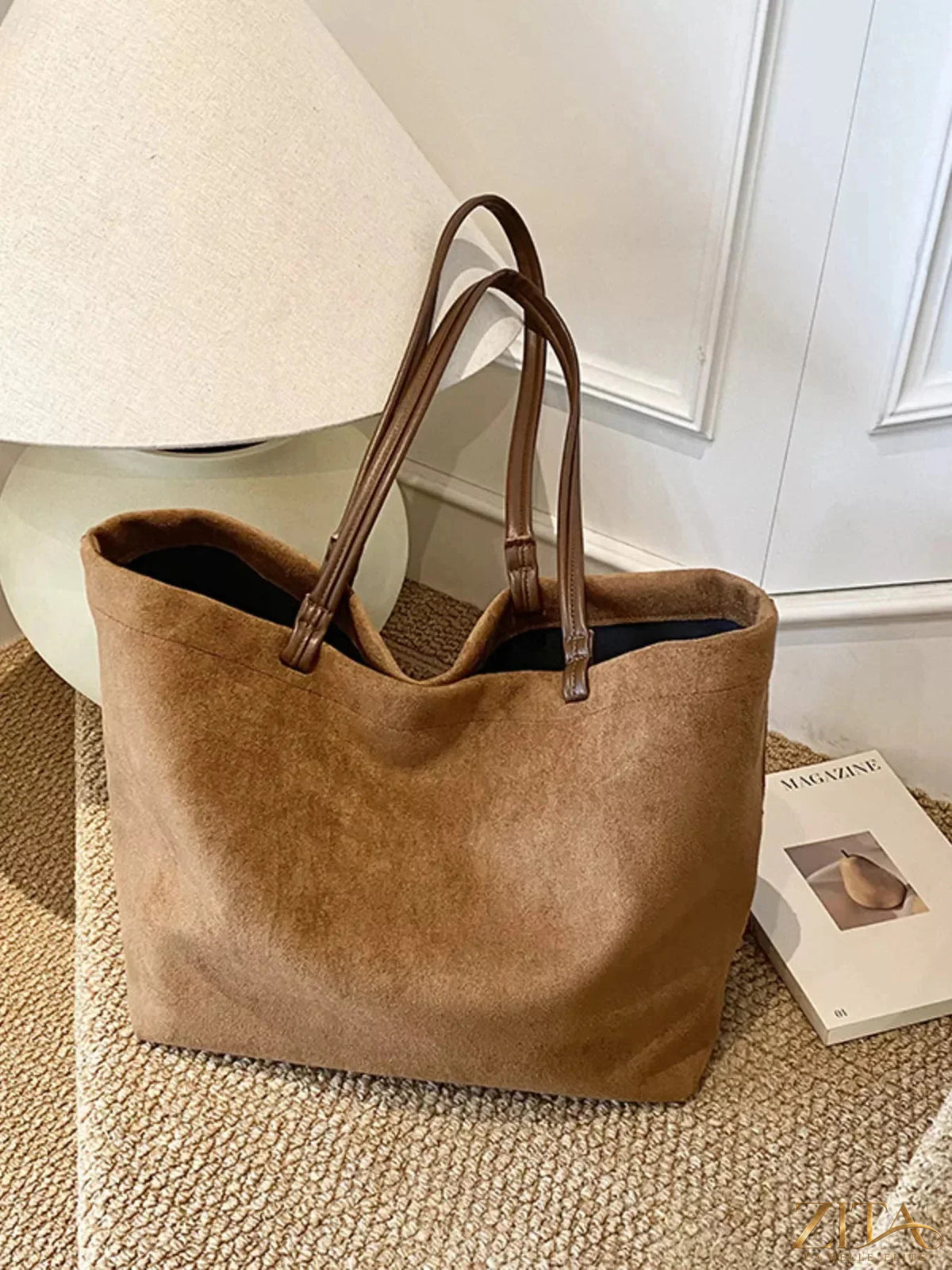 Zita La Belle Elite classic suede tote bag with sturdy handles and spacious interior, stylish accessory for everyday use.