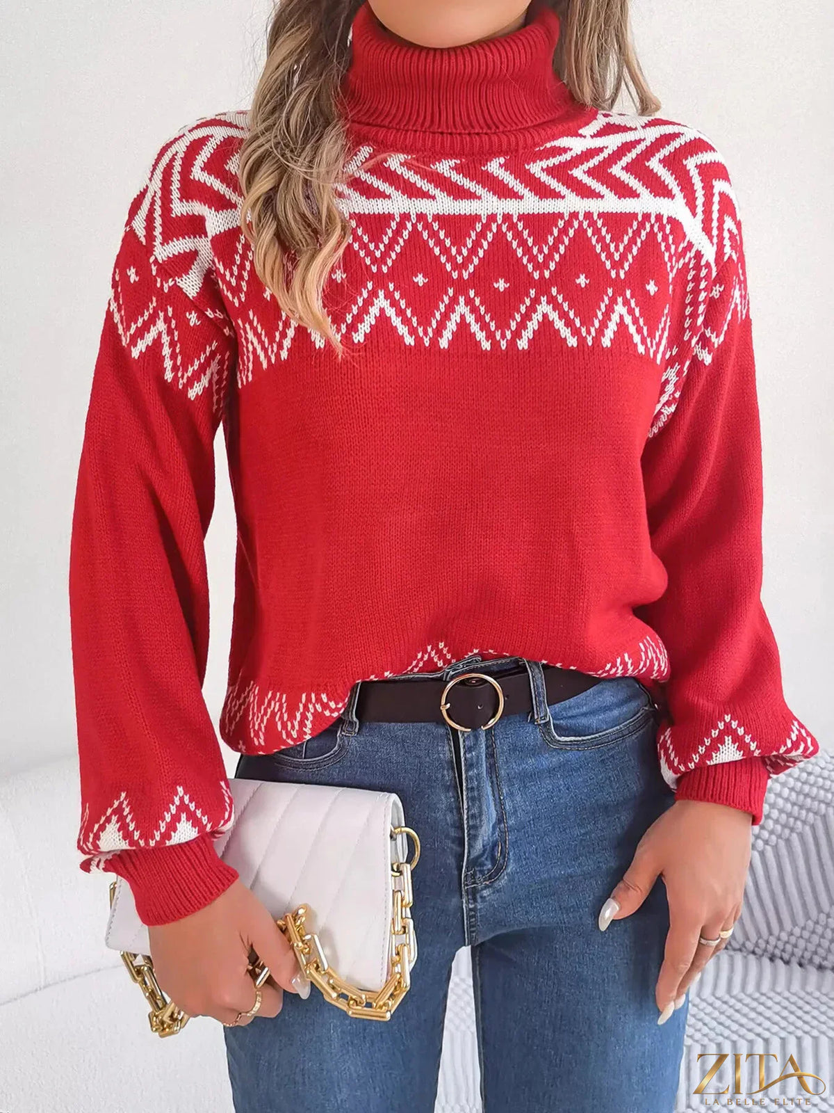 Zita La Belle Elite turtleneck dropped shoulder sweater in soft knit fabric, shown in a cozy, relaxed fit style.