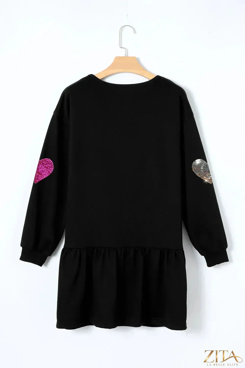 Zita La Belle Elite sequin heart round neck long sleeve mini dress, stylish and fitted with shimmering sequins and a heart detail.