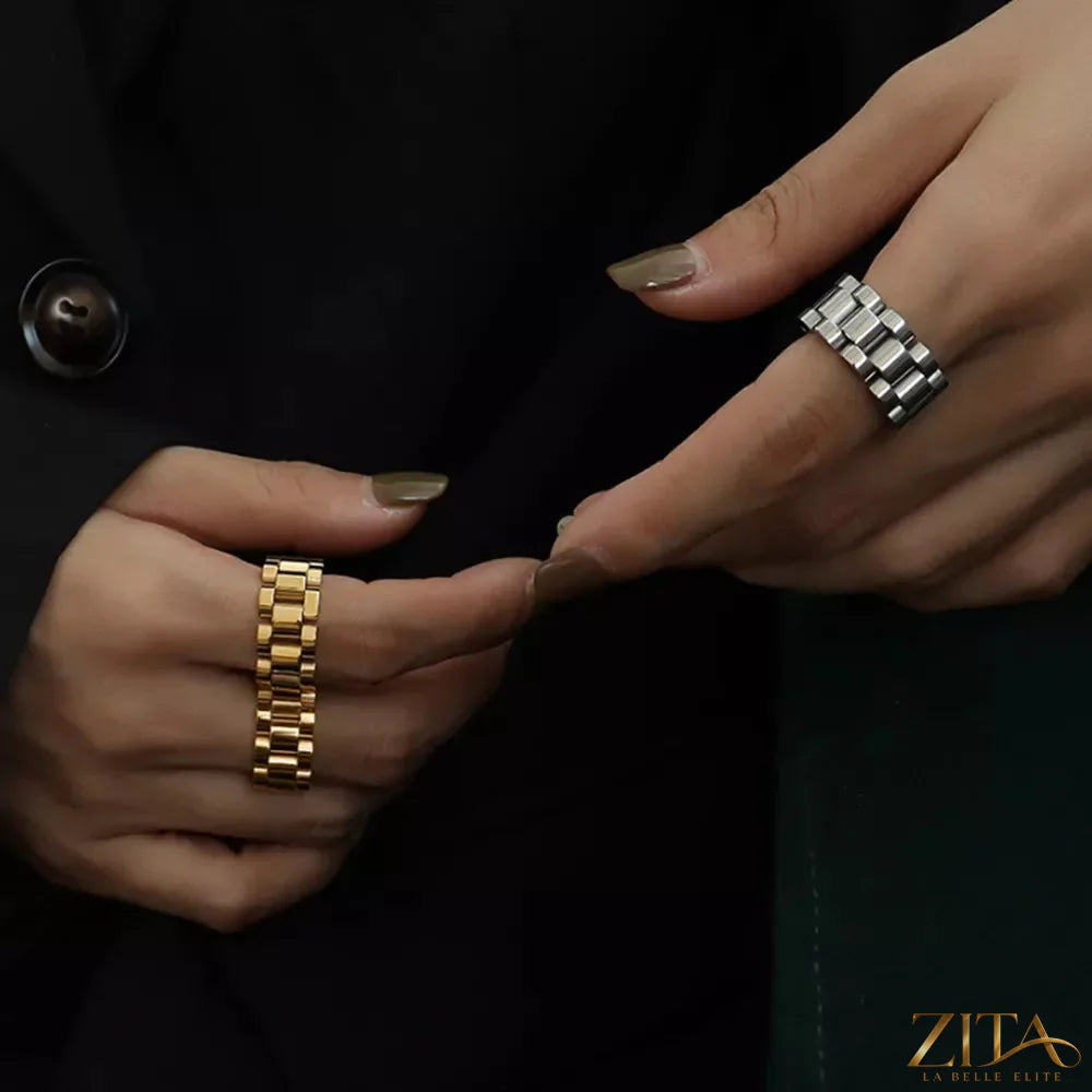 Shiny plated titanium steel ring from Zita La Belle Elite with a smooth, polished finish and sleek design.