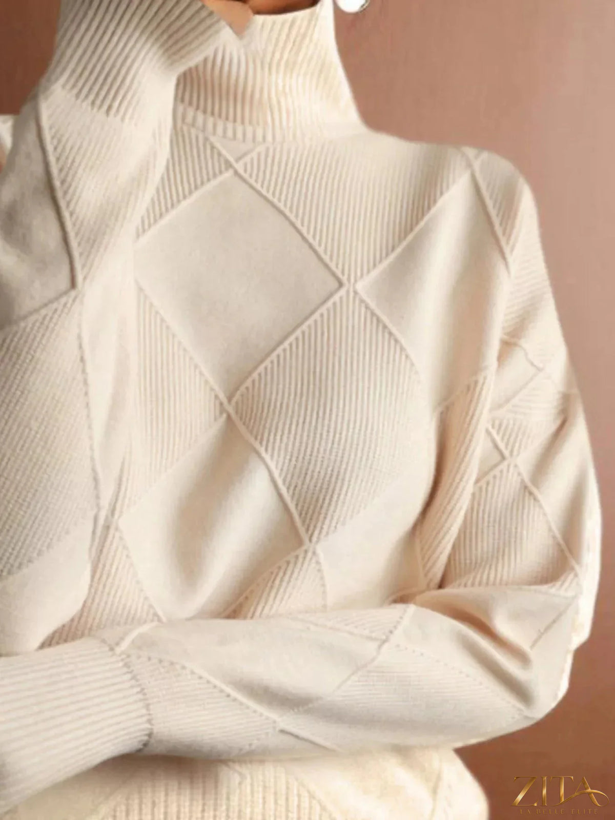 Zita La Belle Elite argyle pattern turtleneck sweater in cozy knit, featuring classic diamond argyle design in various colors.